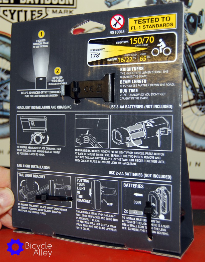 Back of packaging for the Bell Lumina Premium Bicycle Light Set