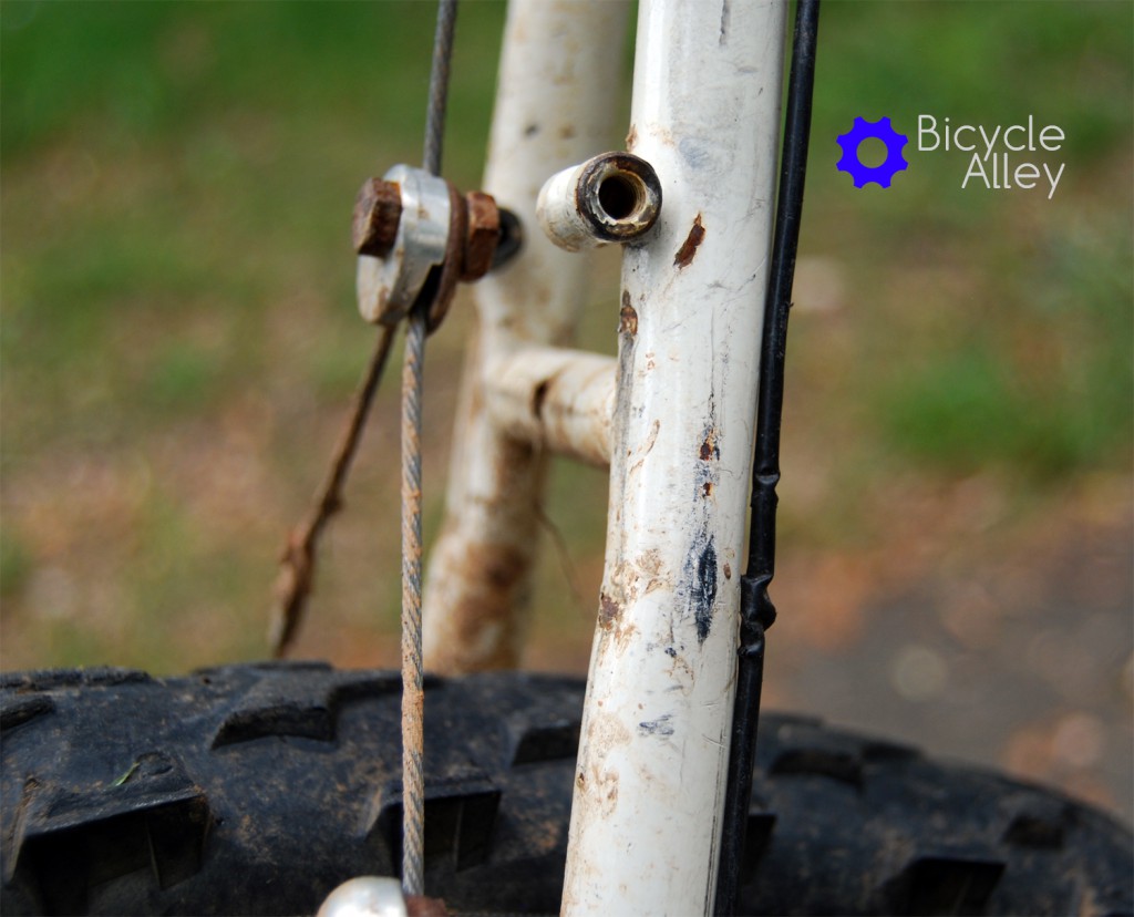 The damaged seat stays caused by the frame bracket for the Honda GS31 engine. This bike is built like a rock!